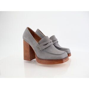 Candie's Hiss Penny Loafer Platform Chunky Blue Leather Block Wooden Heel Size 6